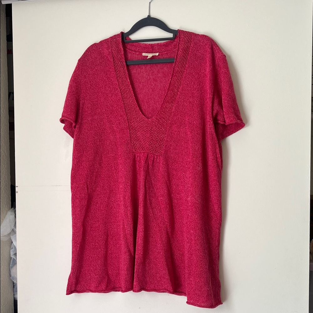 Eileen Fisher Women's 100% Linen V-Neck Tunic Short Sleeved Knit Top, Size XL - Picture 4 of 13